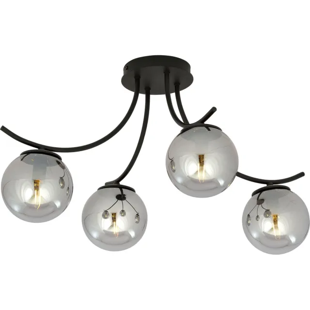 Emibig Kopenhagen gerookt glas plafondlamp zwart met 4 glazen bollen - Perfect voor een strak interieur Zwartachtig