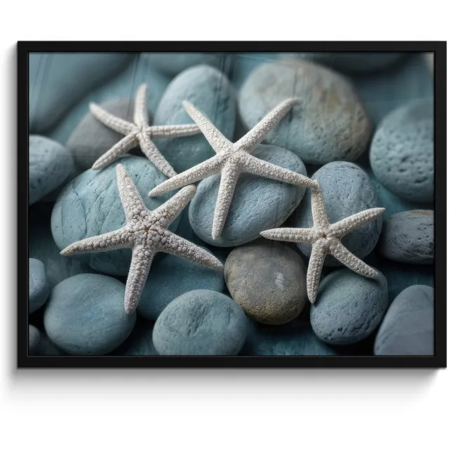 FrameYourWall Poster in lijst - Fotolijst 80x60 cm - Posters - Zeesterren - Stenen - Wit - Posterlijst zwart - Decoratie - Wanddecoratie woonkamer - Muurdecoratie slaapkamer