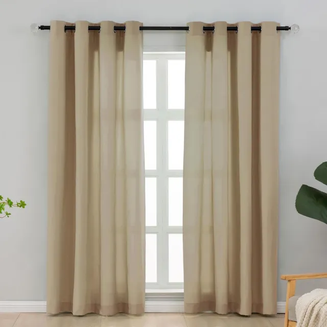 L.Z.E Lichtdoorlatende gordijnen - privacy en natuurlijk licht - set van 2 - diverse kleuren - Oeko-Tex polyester Lichtdoorlatend Effen - (ogen) Beige