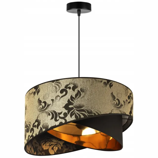 HOME LIGHT Light-Home WERONA – Hanglamp / Plafondlamp – Zwart Metaal – Goud-Zwarte Stoffen Kap – Hoogte Verstelbaar