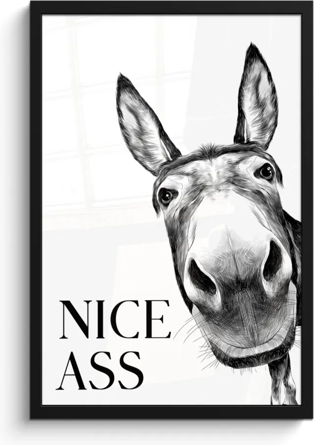 FrameYourWall Poster in lijst - Fotolijst 40x60 cm - Posters - Quote - Ezel - Dieren - Nice ass - Spreuken - Posterlijst zwart - Wanddecoratie badkamer - Muurdecoratie WC - Decoratieve accessoires - Toilet muur decoratie