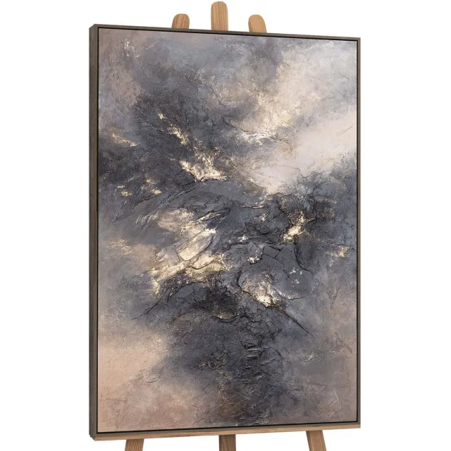 YS Canvas schilderij handgeschilderd heavenly glow abstract – YS-Art Gallery – Luxe wanddecoratie voor woonkamer – Modern schilderij voor slaapkamer en hal Grey
