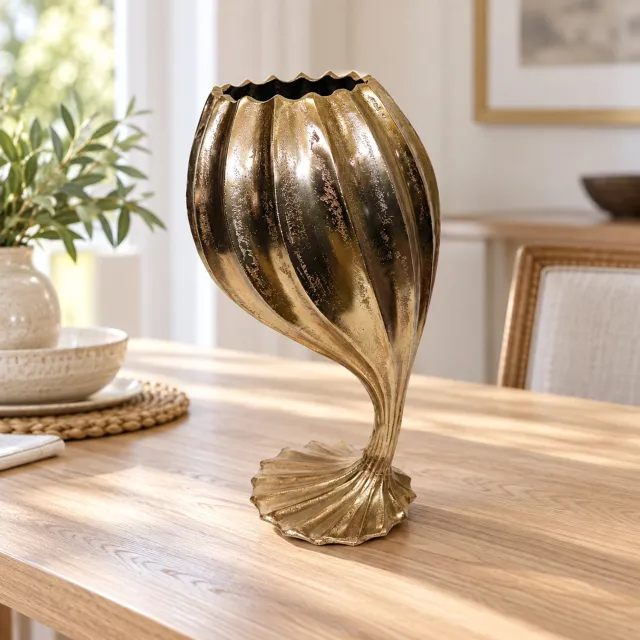 Hoppa! Lotusvaas met gebogen voet - Goud - 18 x 18 x 41 cm (B x D x H)