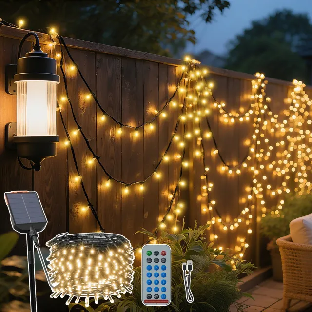 NAIZY Solar Lichtsnoer Buiten 50 m - 500 LED - 13 Lichtstanden - Afstandsbediening & Timer - IP44 - Warm Wit - NAIZY