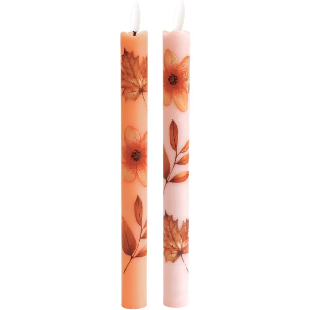 Aifcandles LED Dinerkaarsen met Bloemenprint in Herfsttinten - Set van 2 - Incl. Batterij - Werkt met Afstandsbediening - Aifcandles