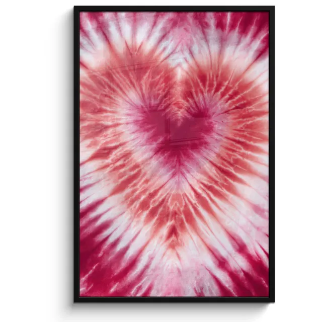 FrameYourWall Poster in lijst - Fotolijst 80x120 cm - Posters - Hartvorm - Roze - Tie dye - Posterlijst zwart - Decoratie - Wanddecoratie woonkamer - Muurdecoratie slaapkamer Hartvorm - Tie dye