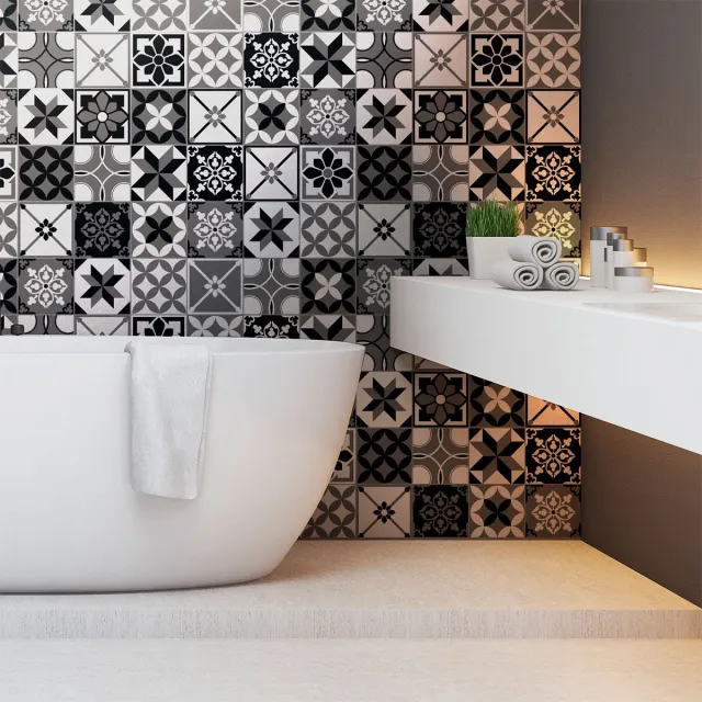 Ambiance Sticker Zelfklevende tegelmuurstickers voor keuken en badkamer - 30 cementtegelstickers (AZULEJOS ROCITO) - 30 stickers 10x10cm Multi color