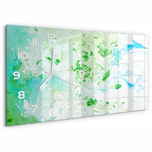 TULUP Wandklok - Abstracte achtergrond Wandklok Glas Met Motief - 60x30 cm - Groente Decoratieve Glazen Klok - Witte handen - Rechthoekige Klok - Gekleurde Glazen Klok - Glazen Klok Met Print