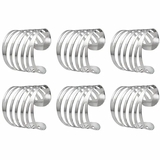 NUVEX Zilverkleurige servetringen set van 6 – metalen servethouder ringen met open streep ontwerp – brede gebogen servet houders met ronde opening – tafeldecoratie voor diner restaurant hotel en feest