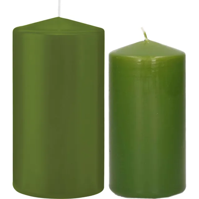 Trend Candles Stompkaarsen set 4x stuks olijfgroen 12 en 15 cm Donkergroen
