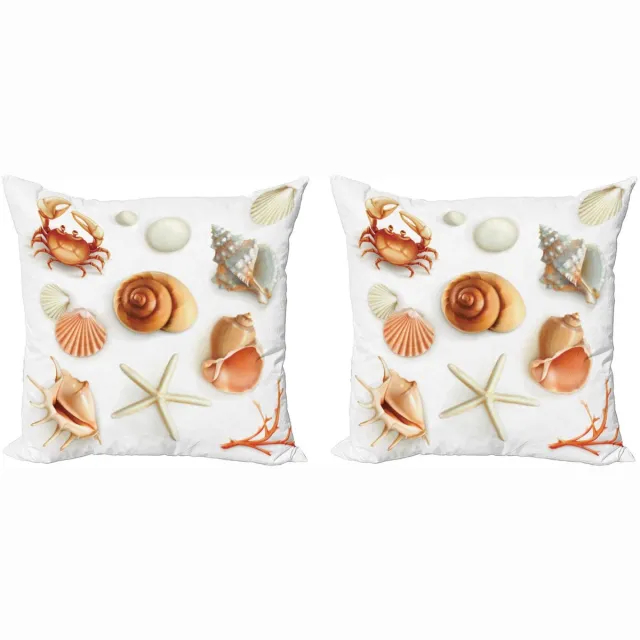 ABAKUHAUS Muscheln Kussenhoes Set – 2x45x45 cm – Dubbelzijdig bedrukt Crème