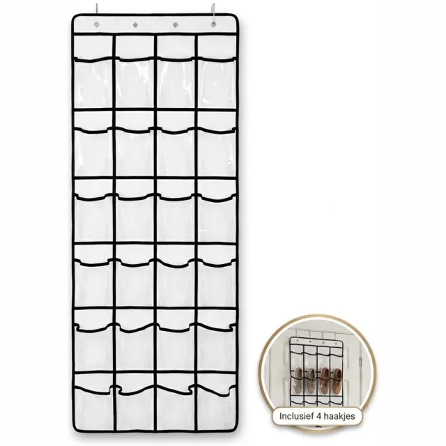 DIVERZA Schoenenzak Hangend Wit – 24 Vakken Deur Schoenenorganizer – Transparante Schoenen Opberger – Ruimtebesparend – 150x55 cm