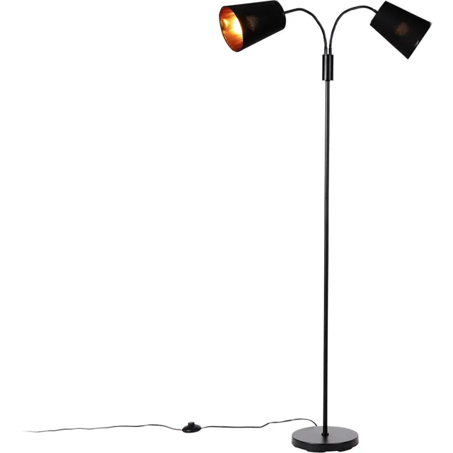 QAZQA carmen - Moderne Dimbare LED Smart Vloerlamp | Staande Lamp met zwenkarm incl. wifi met Dimmer - 2 lichts - H 160 cm - Zwart - Woonkamer | Slaapkamer | Keuken Zwart Smart LED