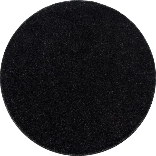 flycarpets Liam Effen Antraciet Vloerkleed Rond - Laagpolig - 120x120 cm Zwart