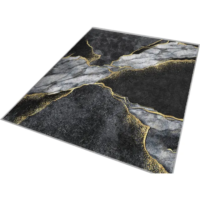 De Groen Home Vloerkleed 120x180cm - NATURA COLLECTIE - Keukenmat - Wasbaar Antislip - Laagpolig Zacht Tapijt- Woonkamer tapijt - Marmer patroon Donkerblauw & Zwart