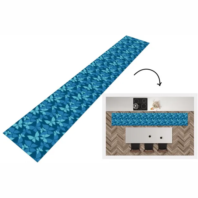 KitchenYeah Keukenloper - Keukenmat - Vlinders - Patronen - Blauw - 360x60 cm - Keuken vloerkleed Multicolor