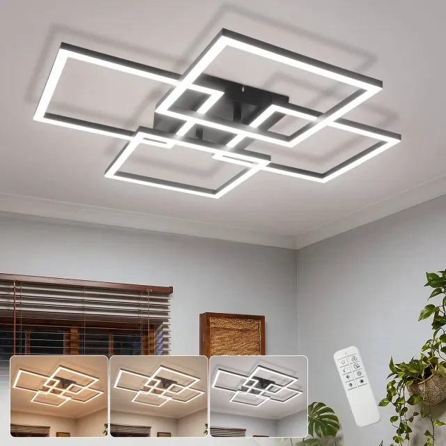 NETTLIFE LED Plafondlamp Vierkant – 43W – Dimbaar – Met Afstandsbediening – Modern Design – Plafondverlichting voor Woonkamer Slaapkamer Keuken & Kantoor zwart