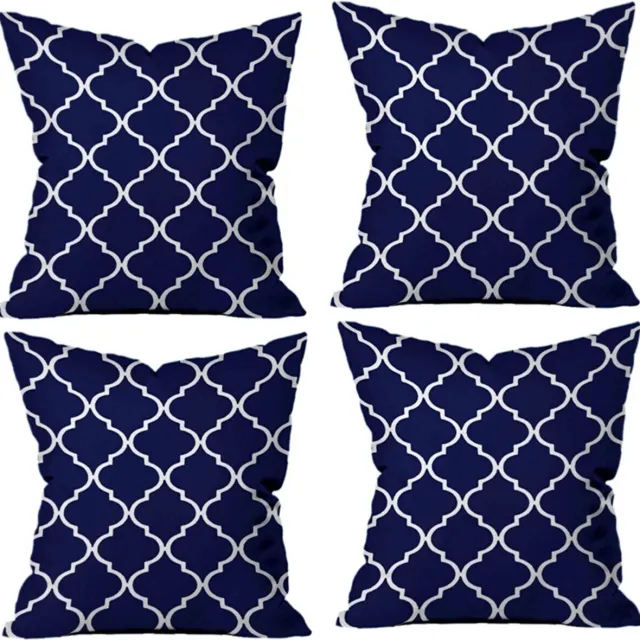 stellahomes Sierkussens set van 4 stuks - INCLUSIEF BINNENKUSSENS 45x45 cm - blauw - wit - geruit - dubbelzijdig bedrukt - kussensloop - kussens woonkamer - kussenhoes