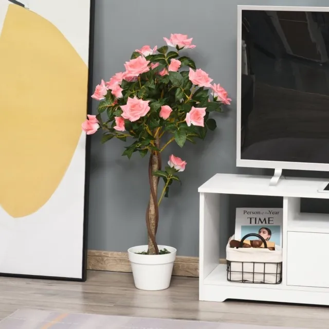 DESMIU Kunstplant – Realistische Rozenboom – 90 Cm Hoog – Kunststof – Roze – Met Pot Voor Binnen En Buiten – Onderhoudsvrij