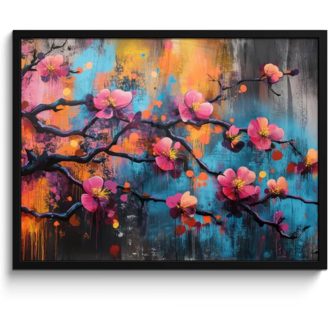 FrameYourWall Poster in lijst - Fotolijst 70x50 cm - Posters - Bloemen - Tak - Abstract - Roze - Posterlijst zwart - Decoratie - Wanddecoratie woonkamer - Muurdecoratie slaapkamer