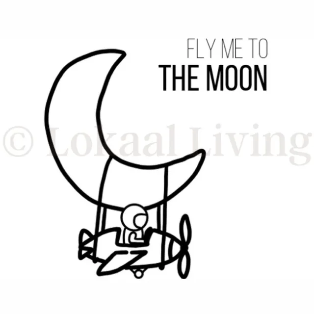 Lokaal Living a4 poster - fly me to the moon - illustratie - zwart wit