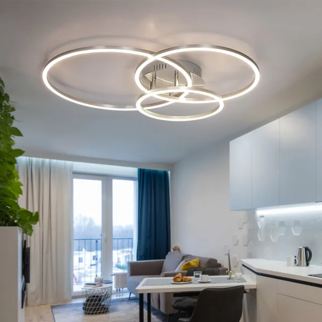 Globo Plafondlamp designlamp woonkamer plafondlamp 3 vlammen, ring design metaal wit opaal nikkel, LED 40 watt 1770 lumen warm wit, HxLxB 10x68x55cm zilver