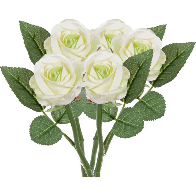Top Art Kunstbloem roos Nina - 5x - wit - 27 cm - kunststof steel - decoratie bloemen