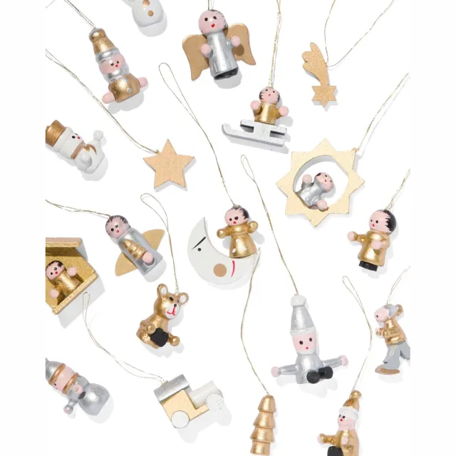 HEMA Houten kersthangers goud - 19 stuks (multi)