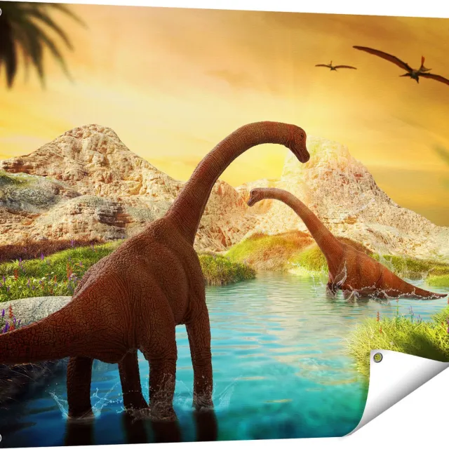 Gards Tuinposter Dinosauri�rs in het Water - Dino's - 100x80 cm - Tuindoek - Tuindecoratie - Wanddecoratie buiten - Tuinschilderij Multikleur