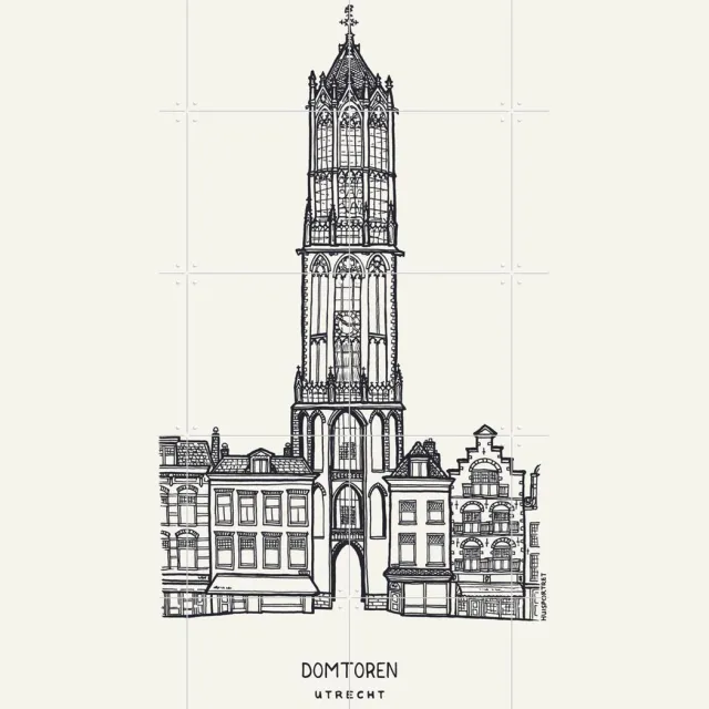 IXXI Domtoren, Huisportret & Kunst in Kaart - 80 x 100 cm - Grote wanddecoratie en posters - Houtsnede, Illustraties, Line art, Woonkamer, Gang Monochroom / Zwart en wit / Zwart