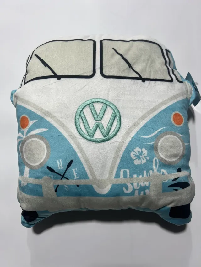 Volkswagen T1 Bus Sierkussen - Pluche Kampeerbus Vw - Blauw - 32 Cm X 30 Cm