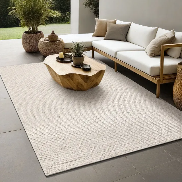 the carpet Maldives– Slijtvaste buitenkleed in Boho- & Vintage-stijl, weerbestendig, UV-bestendig & onderhoudsvriendelijk, ideaal voor balkon, terras, tuin & woonkamer, Beige, 140 x 200 cm