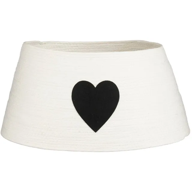 Mica Decorations Kerstboomrok met Hart - L50 x B50 x H26 cm - Papier, Vilt - Wit, Zwart