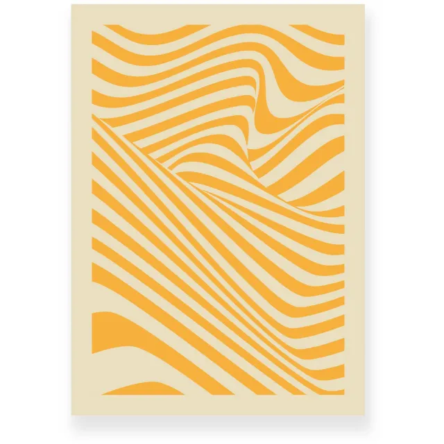 Yisual Aluminium plaat 20x30 cm - Poster - Optische Illusie - Lijnen - Geel - Beige - Abstract - Vintage - Muurdecoratie - Wanddecoratie