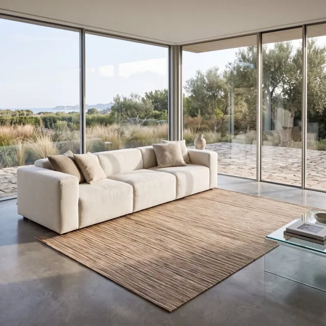 Acsento Origin Beige Vloerkleed - 155 x 230 cm - Beige - Rechthoekig - Polyester - Woonkamer, Eetkamer, Slaapkamer - Strepen - Scandinavisch, Modern