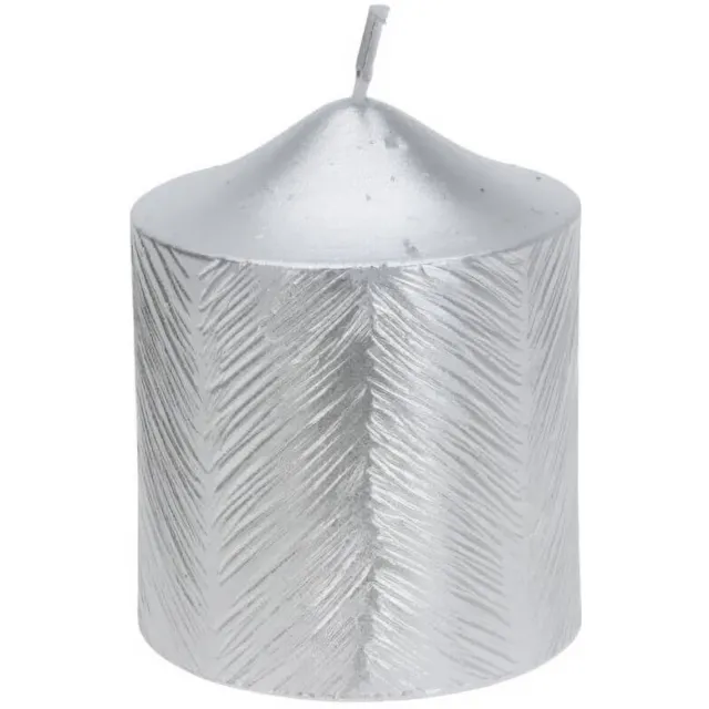 KIB Decoratieve kaars met metallic patroon, 5 x 6 cm zilver