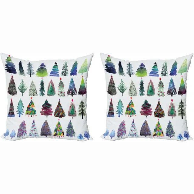 New Bed Kerstmis Aquarel dennenbomen Decoratieve Sierkussenhoes Set van 4 voor Bank Slaapkamer Woonkamer, 46cm x 46cm Gedrukte Kussenhoes Veelkleurig