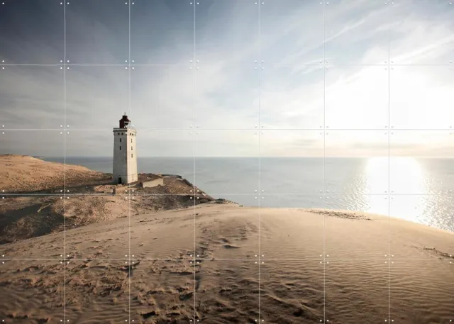 IXXI Denmark Lighthouse Rubjerg Knude, Claire Droppert - 140 x 100 cm - Grote wanddecoratie en posters - Fotografie, Naturalisme, Woonkamer Grijs / Beige / Blauw