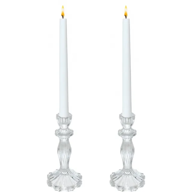Atmosphera Decoration kaarsen kandelaar Decoglass - 2x - voor dinerkaarsen - glas - transparant - 10 x 20 cm