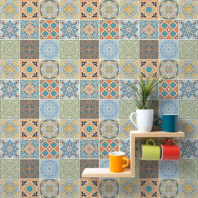 Ambiance Sticker Zelfklevende tegelmuurstickers voor keuken en badkamer - 9 Scotino Azulejo tegelstickers - 9 stickers 15x15cm Multi color