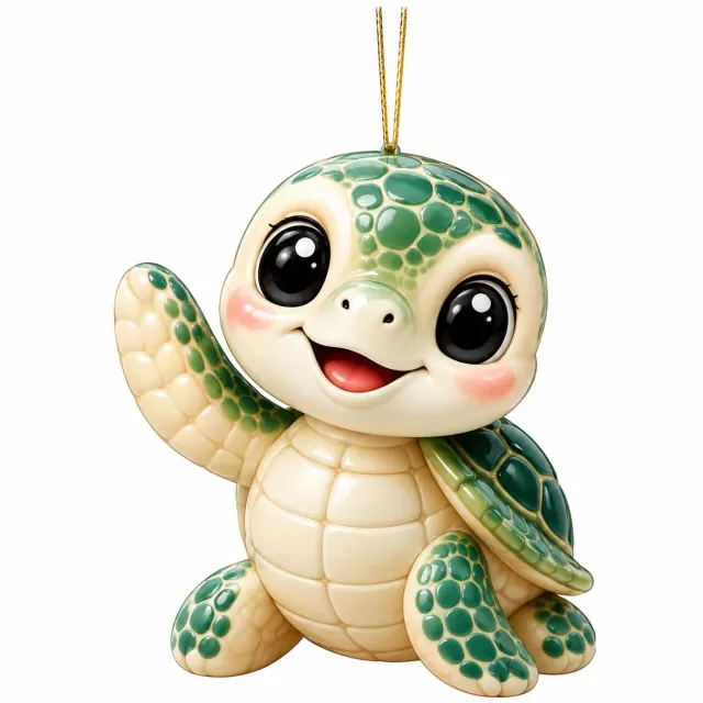 SWGOTA Adventskalender met 24 platte zeeschildpadhangers - Surf- en kerstmotieven - Kerstboomdecoratie in geschenkdoos Groen