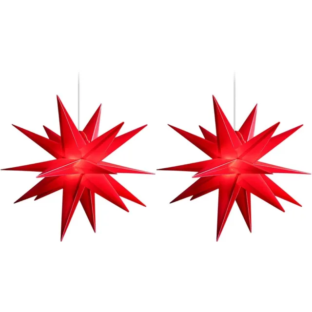 Novaliv 2X Kerstster verlichte opvouwbare ster 55cm decoratieve sterren ROOD hoogwaardige kunststof ster voor gloeilamp met timerfunctie 3D-ster 18-puntige verlichte sterren kerstverlichting winterverlichting