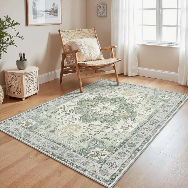 Topcarpets Tapijt voor Woonkamer, Machinewasbaar Vintage Tapijten met antislip achterkant, Vloerkleden voor slaapkamer, eetkamer, ingang, hal, Groen,120X170CM