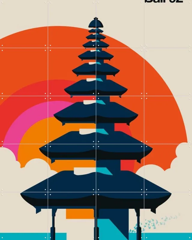 IXXI Bali 92, Bo Lundberg - 80 x 100 cm - Grote wanddecoratie en posters - Minimalisme, Illustraties, Geometrische Kunst, Digitale Kunst, Kleurrijk Zwart