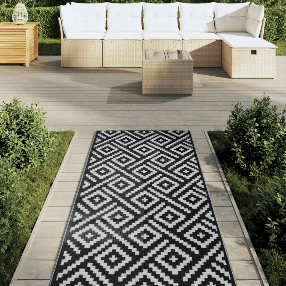 vidaXL Buitenkleed ARAKIL 80x250 cm polypropeen wit en zwart, foto 3