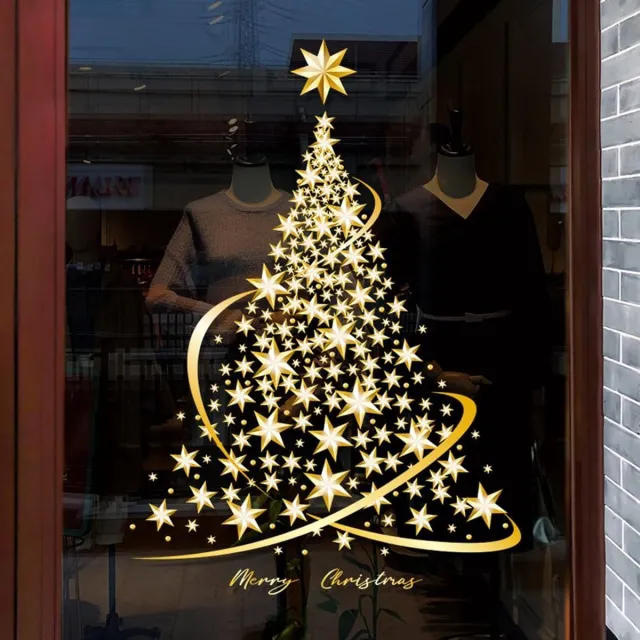 Daity Gouden Kerstboom Raamstickers - Herbruikbare elektrostatische stickers, geschikt voor glas, muren en deuren, waterdicht PVC. Geel