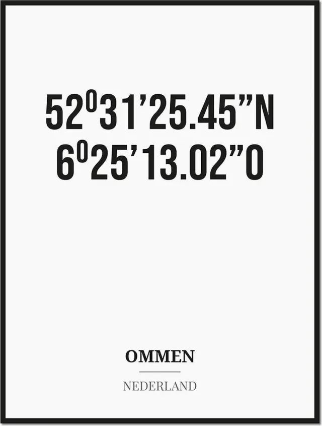 Studio216 Poster/kaart OMMEN met coördinaten zwart, wit