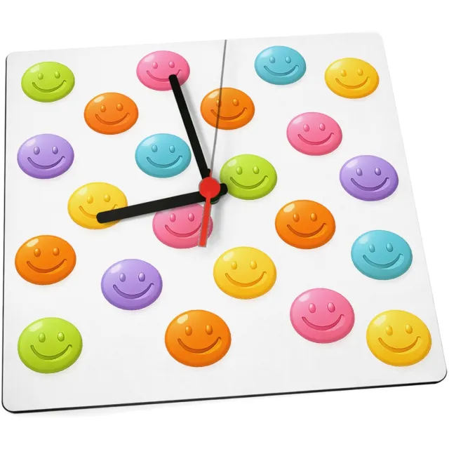 Mr Cadeautjes Klok 19 x 19 - design Een set van ronde fruit-icoontjes met glimlachende gezichten | cadeau Wit
