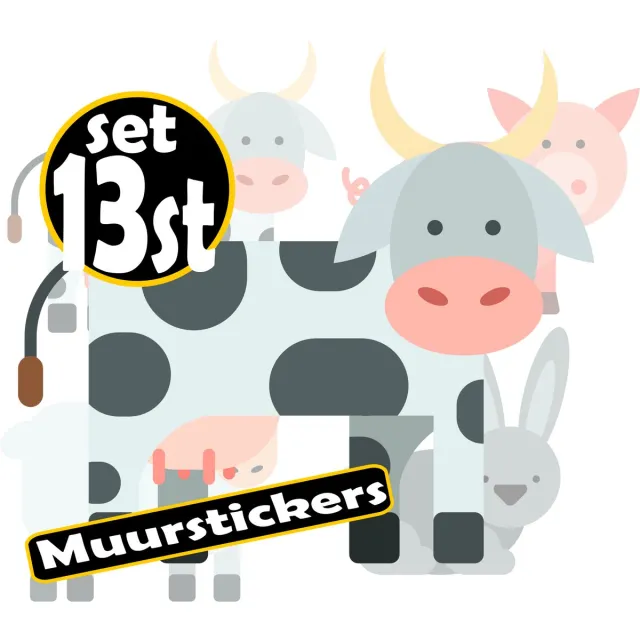JERMA allerhandestickers Jerma - Boerderij dieren - muurstickers - set 13 st. - 6 A4 vellen - Zelfklevend -Duurzaam Vinyl