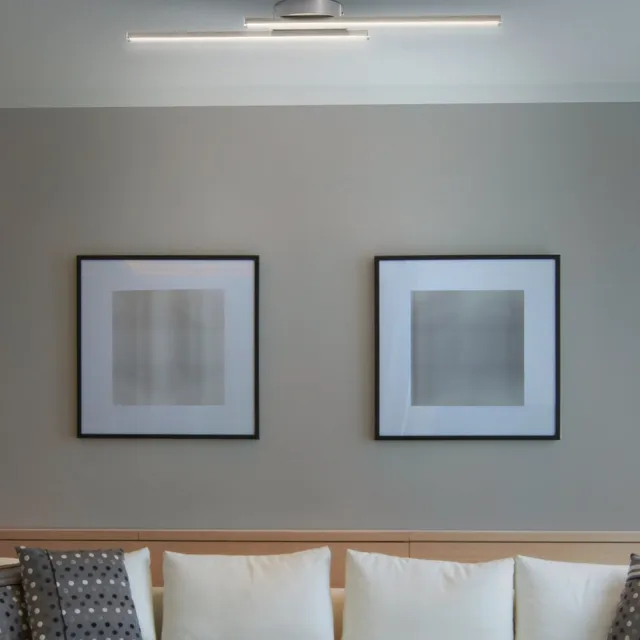 Trango 2 Flames Design LED Plafondlamp 3158 *STRAIGHT* modern & chic in twee parallelle offset lichtarmen - Plafondlichtstrips - Plafondlamp 2x 5 Watt LED module met elk 450 lumen 3000K warm wit in nikkel mat & chroom Nikkel-matt